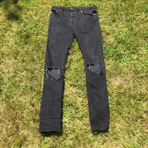 Topman Blowout Knee ripped Jeans in Black (32 x 32) “Stretch Skinny”